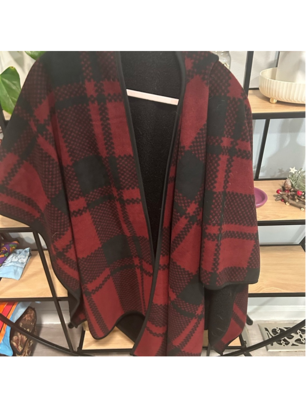 Cozy Red and Black Plaid Poncho